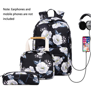 3-in-1 Black School Backpack for Girls