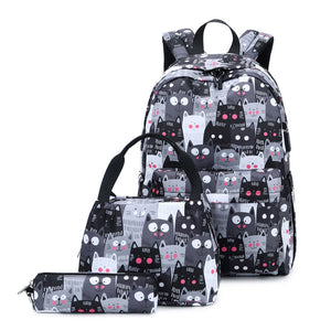 3-Piece School Backpack Set for Teens – USB, Black 