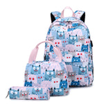 3-Piece School Backpack Set for Teens – USB, Pink