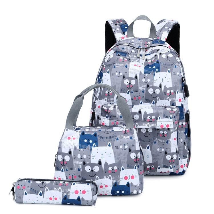 3-Piece School Backpack Set for Teens – USB, Grey 