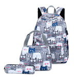 3-Piece School Backpack Set for Teens – USB, Grey 
