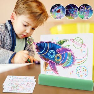 3D LED Painting Board Grey – Fluorescent, 6 Markers Included 