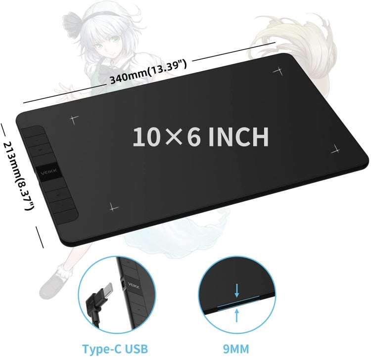 VEIKK VK1060 Drawing Tablet – 8192 Pressure, Mobile Support