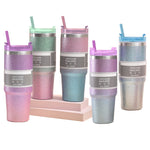30oz Glitter Insulated Coffee Cup – Green Purple 