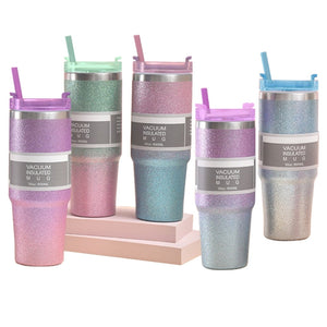 30oz Glitter Insulated Coffee Cup – Green Purple 