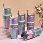 30oz Glitter Insulated Coffee Cup – Green Purple 