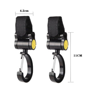 Stroller Hooks 2pcs – 360° Rotating, Strong Grip, Yellow 