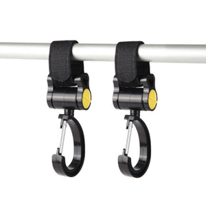 Stroller Hooks 2pcs – 360° Rotating, Strong Grip, Yellow 