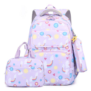 3-in-1 Purple School Backpack Set for Girls 