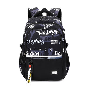 School Backpack for Teens White Gray Letter 
