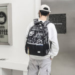 School Backpack for Teens White Gray Letter 
