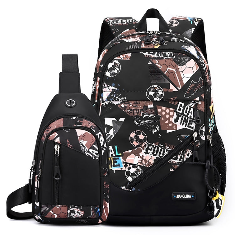 2 In 1 School Backpack & Chest Bag - Brown Football
