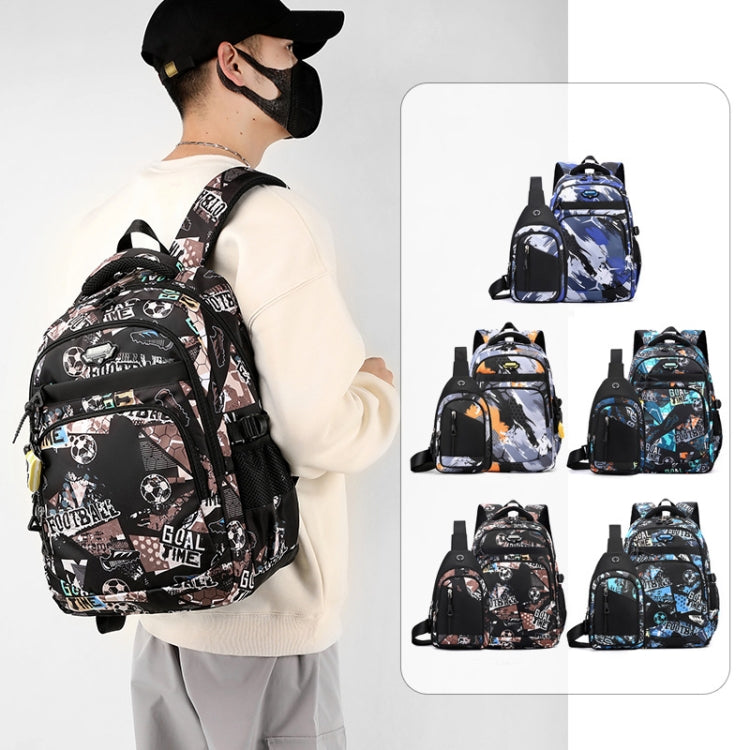 2 In 1 School Backpack & Chest Bag - Orange Honeycomb