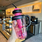 BPA-Free Portable Cup 1200ml with Straw and Handle – Rose Red Black