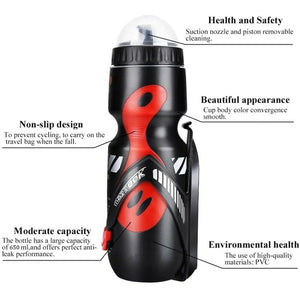 Bike Water Bottle Set 650ml with V-Shaped Cage - BPA-Free, Black
