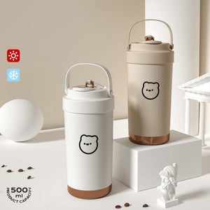 Beige Insulated Mug 500ml with Straw 